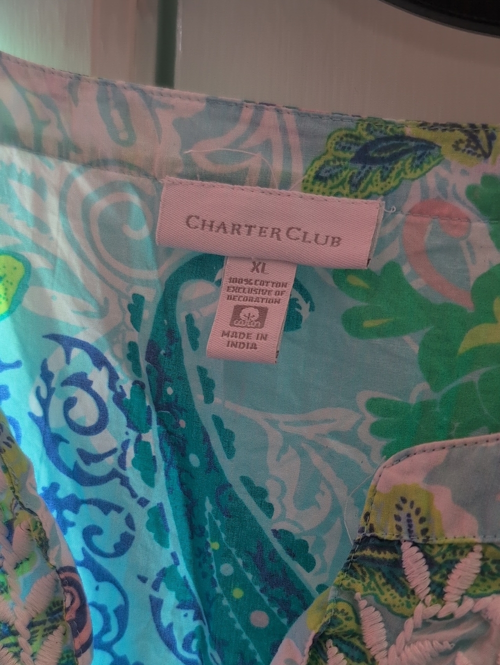 Charter Club Floral Paisley Button-Up Shirt in Aqua & Teal XL